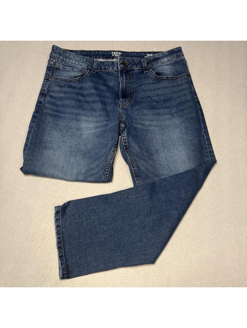IZOD Straight Fit Jeans Mens 38x29 Blue‎ Stretch Denim Pants Medium Wash
